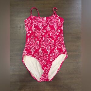 Lands’ Ends Floral Pink Women 12 Swimsuit